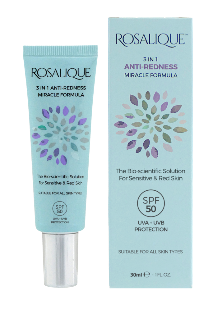 Rosalique 3-in-1 Anti Redness Miracle Formula SPF 50, for sensitive and redness-prone skin.- BeautifulJobs 